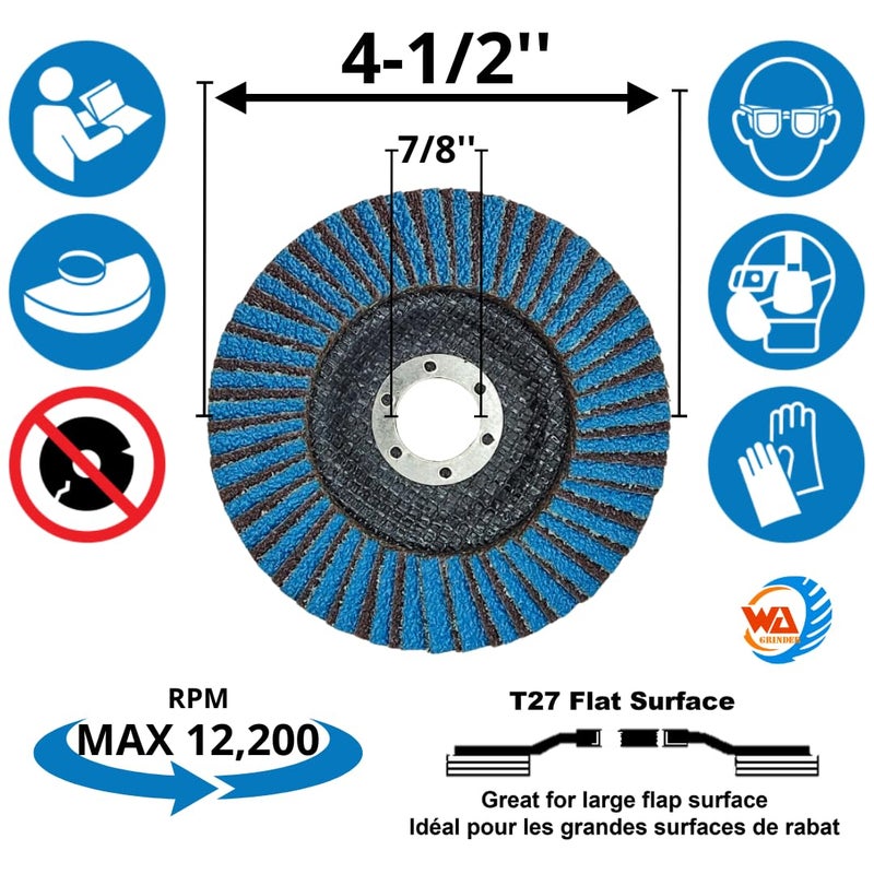 GRINDER WA 10PACK- 4 1/2" x 7/8" inch 80# Industrial Grade Heavy Duty Premium Zirconia/Alumina Jumbo Flap Disc Grinding Sanding Wheel for Angle Grinder with Aggresive Cut, Type 27 (Grit 80) - Image 2